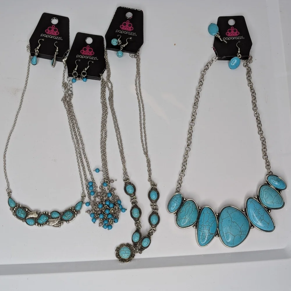 Paparazzi Jewelry Lot Turquoise Statement Necklaces Earrings Rings Western Boho - Picture 4 of 7
